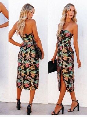 NWT OLIA ZAVOZINA Ganni Jacquard Strapless Floral Midi with Multicolor Blooms
